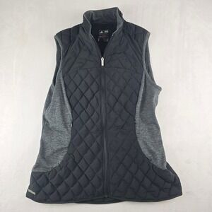 Adidas Womens ClimaWarm Quilted Golf Vest Black Grey Full Zip Activewear Size‎ L